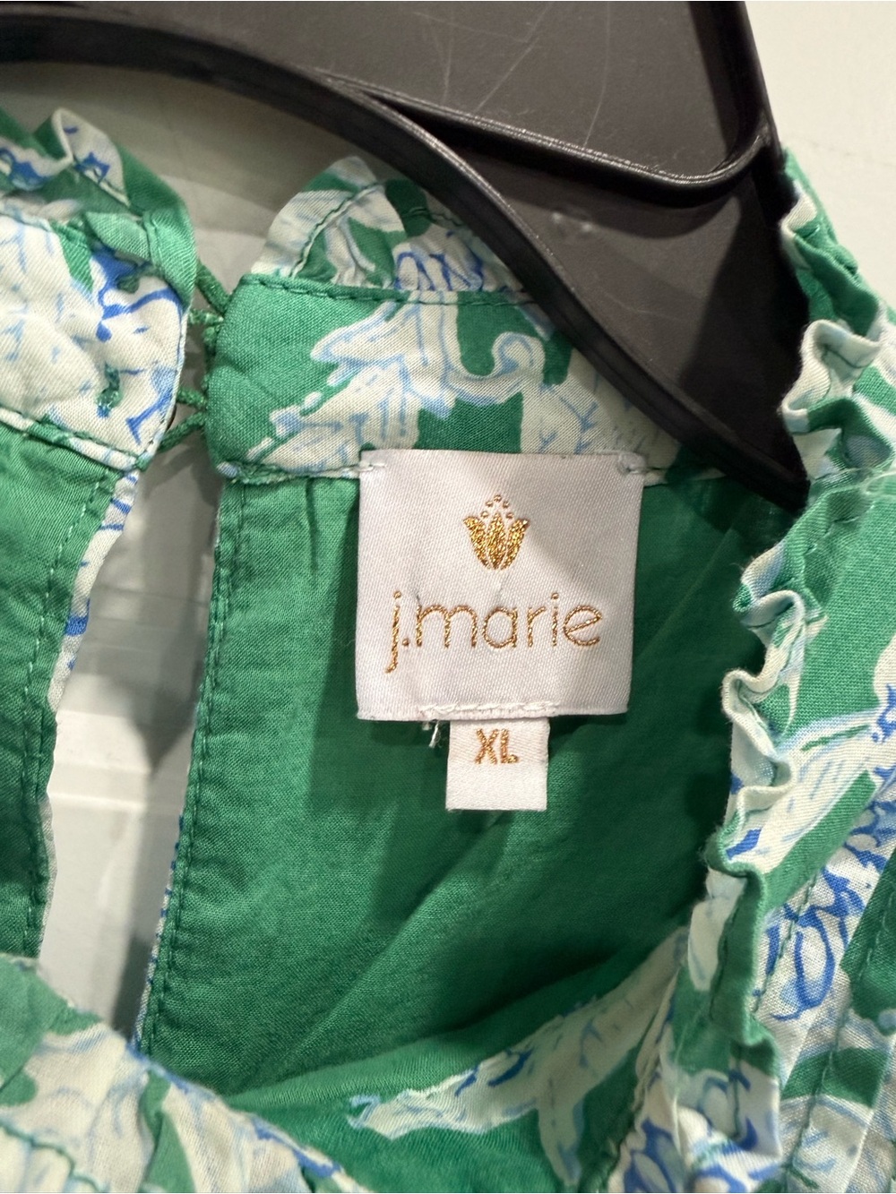 J. Marie The Merritt Pleated Green & Blue Floral Ruffle Blouse - Picture 4 of 6